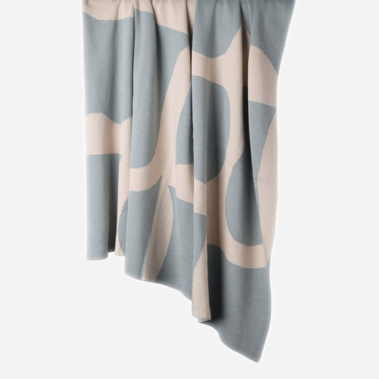 Hanging Bell Jar 100% cotton knitted throw in Blue Grey / Oat