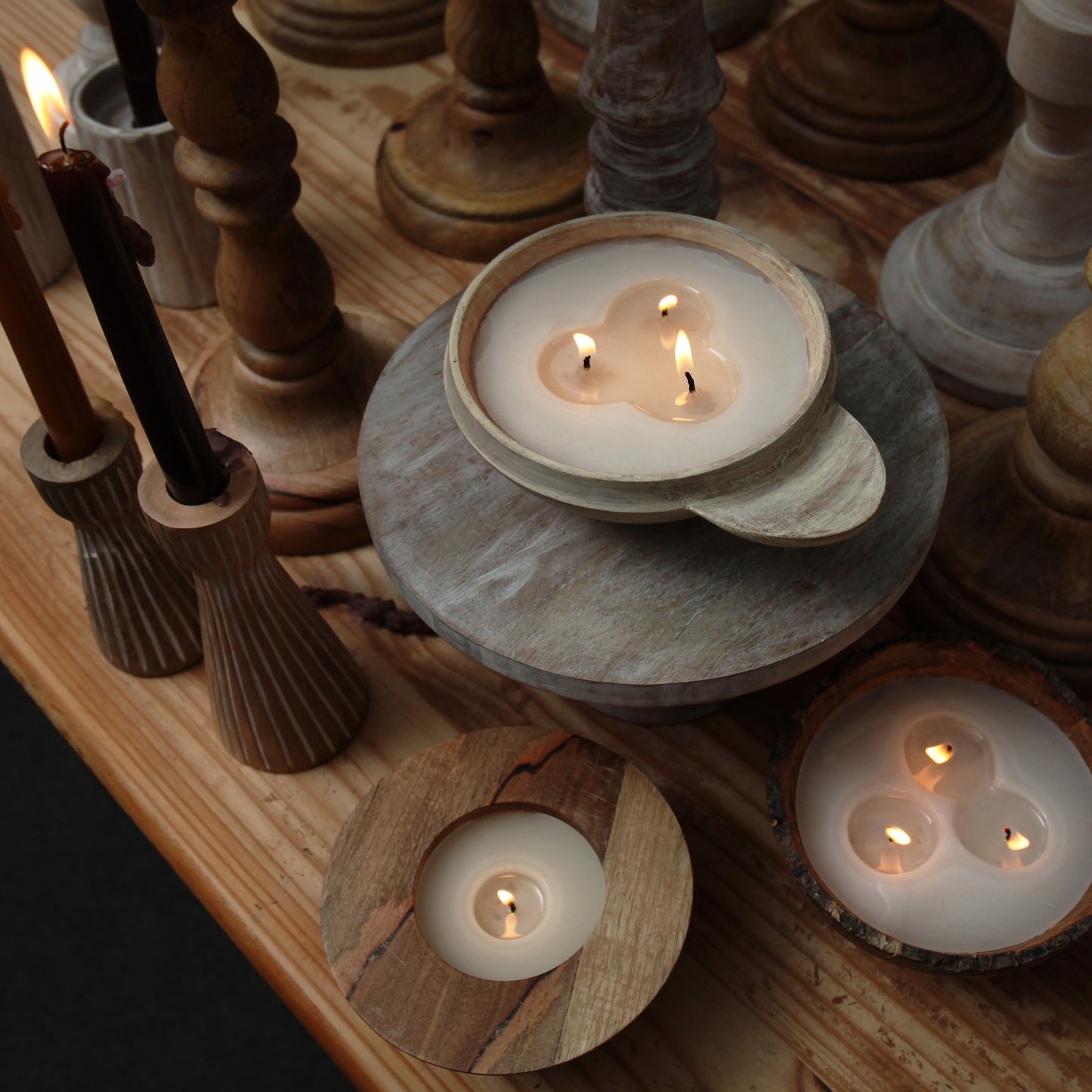 Mango Wood Candle Holder with Handle