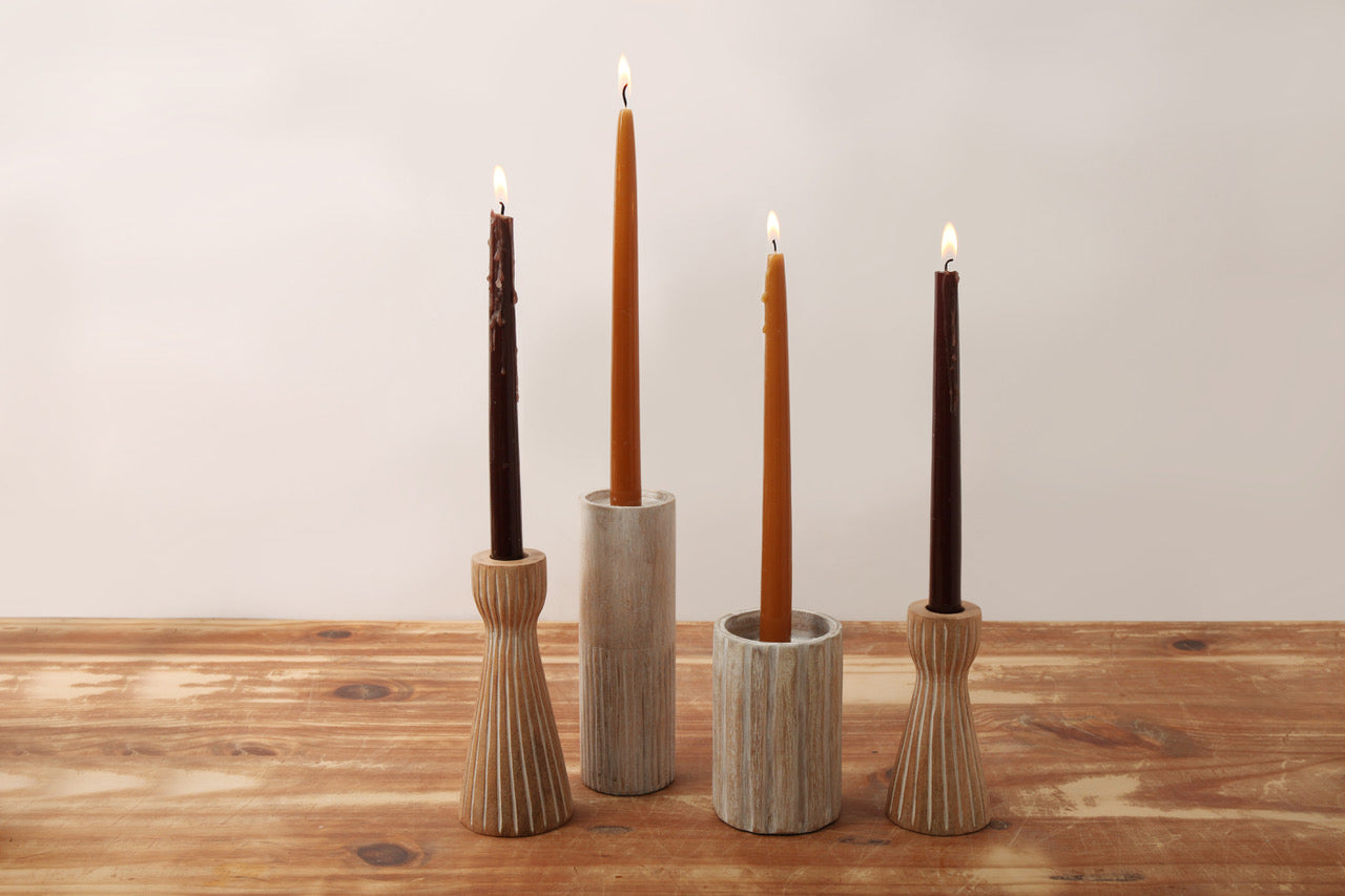 Mango Wood Candle Holder Ridged (for Candle Holder & Stick)
