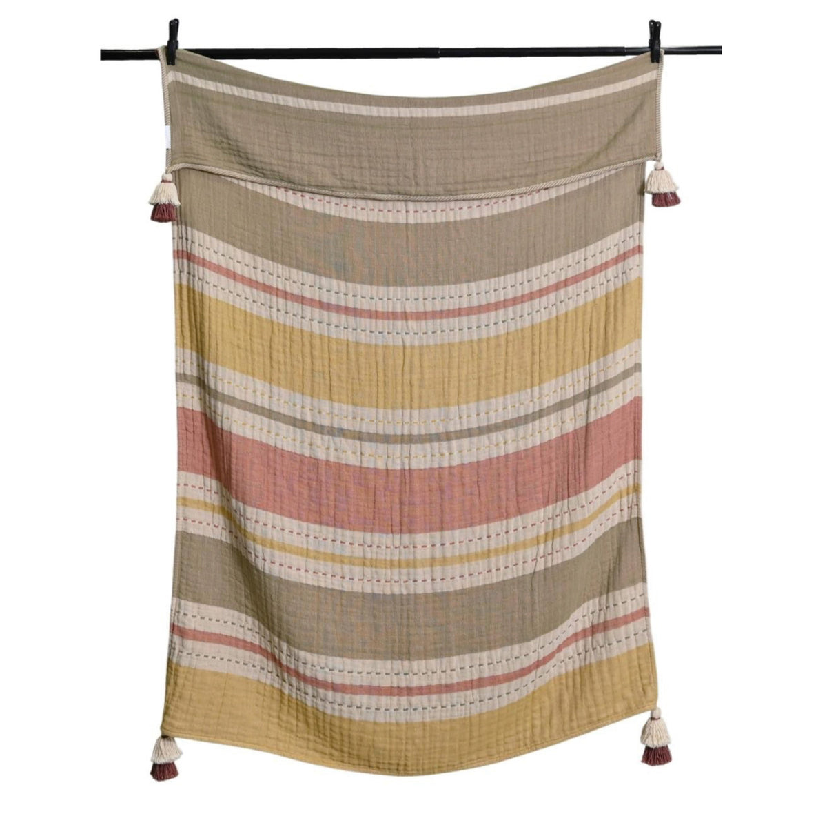 Stripes Throw w/stitch & tassels