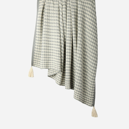 Hanging Houndstooth 100% cotton throw in Grey / Ecru by Haven & Hue