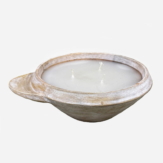 Mango wood bergamot scented candle in white wash vessel