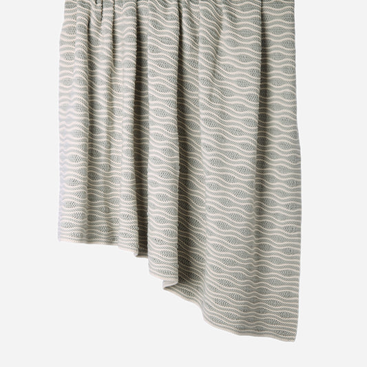 Hanging Waves 100% cotton knitted throw in Grey / Ecru