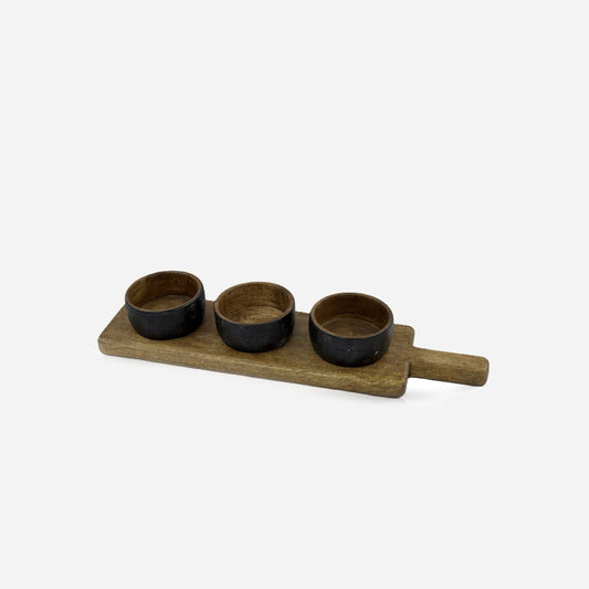 Mango Wood Sauce Server (3 Bowls)