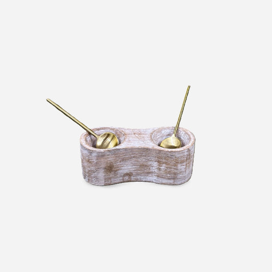 Mango Wood Figure 8 Condiment Set with 2 Gold Spoons