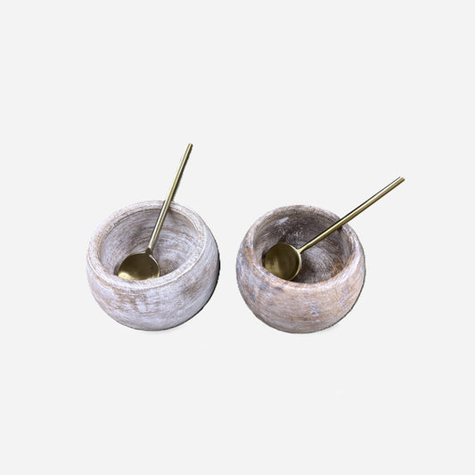 Mango Wood Condiment set with 2 Gold Spoons