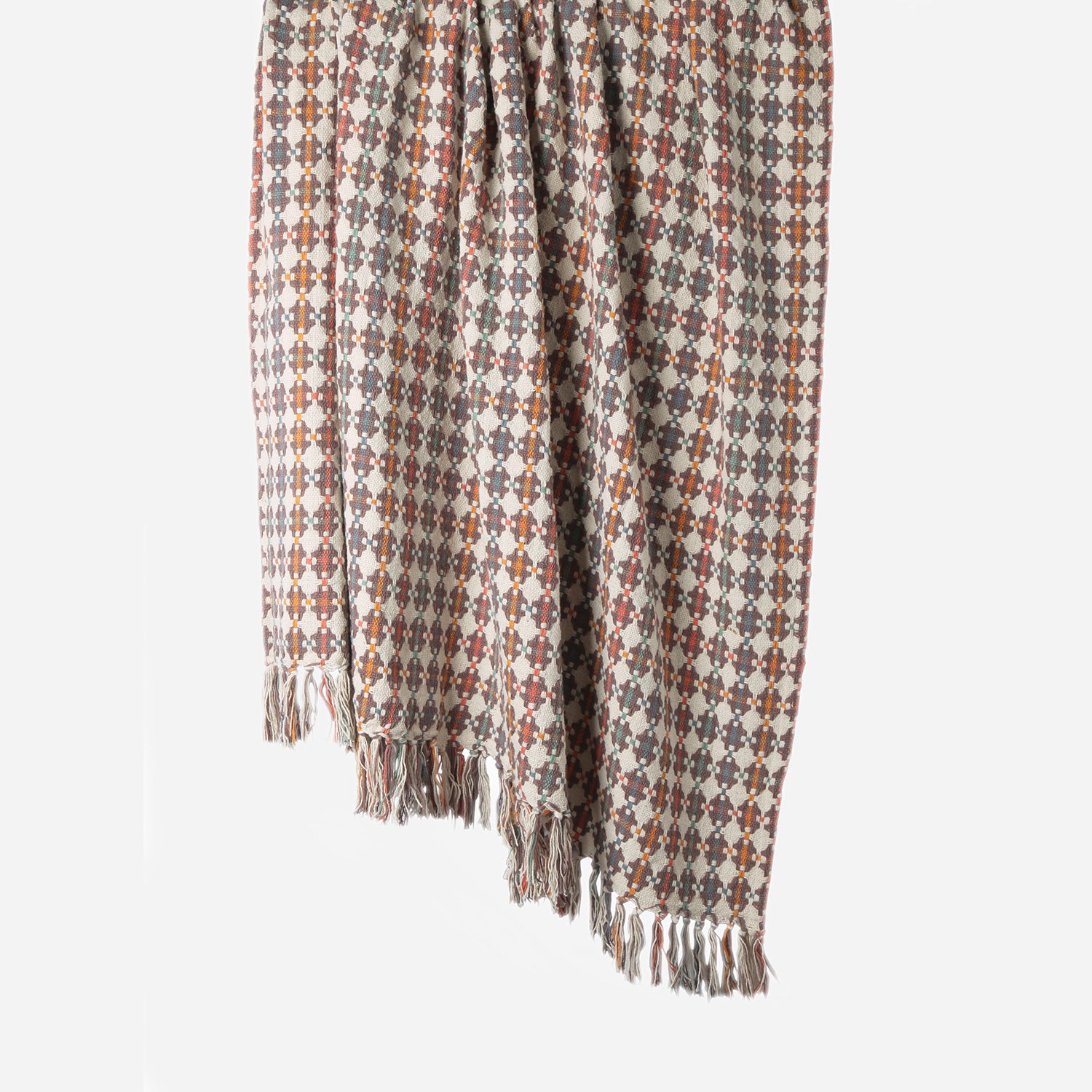 Hanging Check with Tassels 100% cotton woven throw in Multi colour
