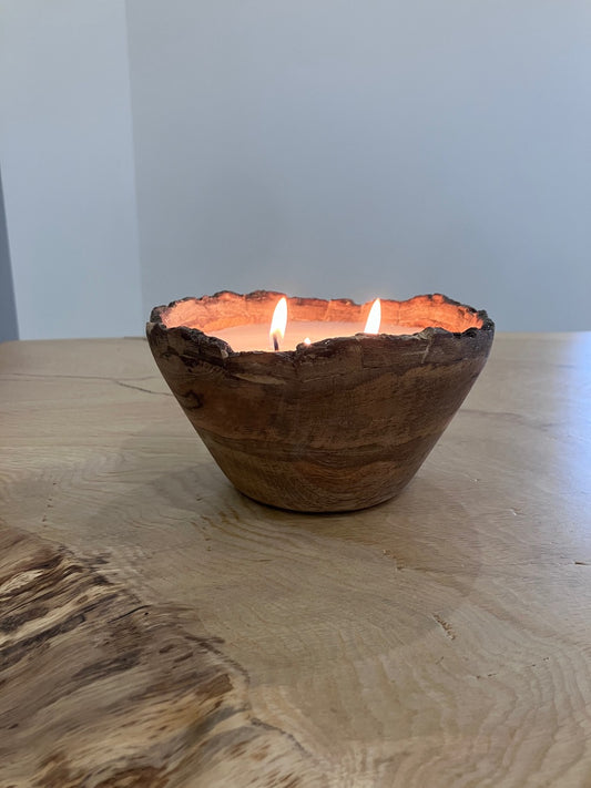 Mango Wood Candle Holder with Natural Rim