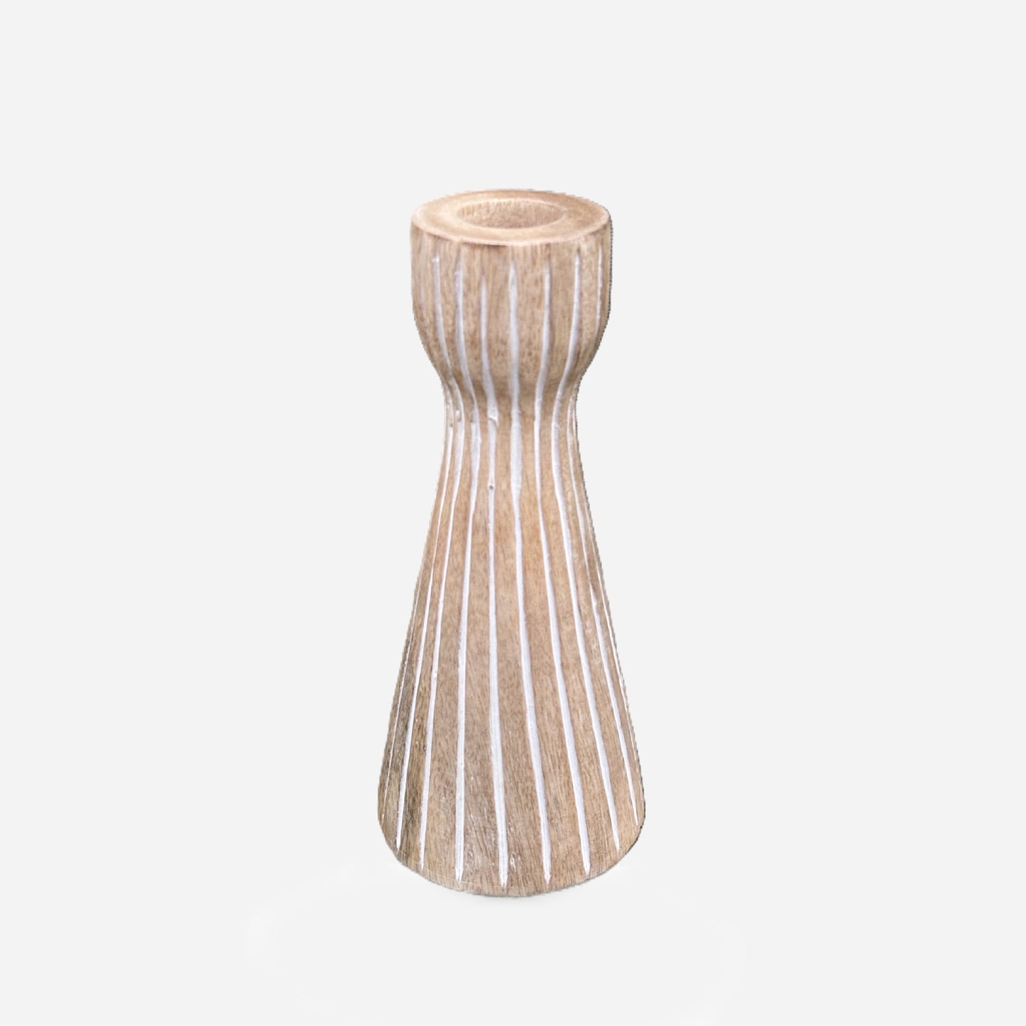 Mango Wood Candle Holder Ridged (for Stick)