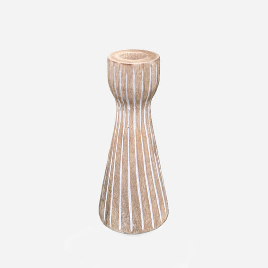 Mango Wood Candle Holder Ridged (for Stick)