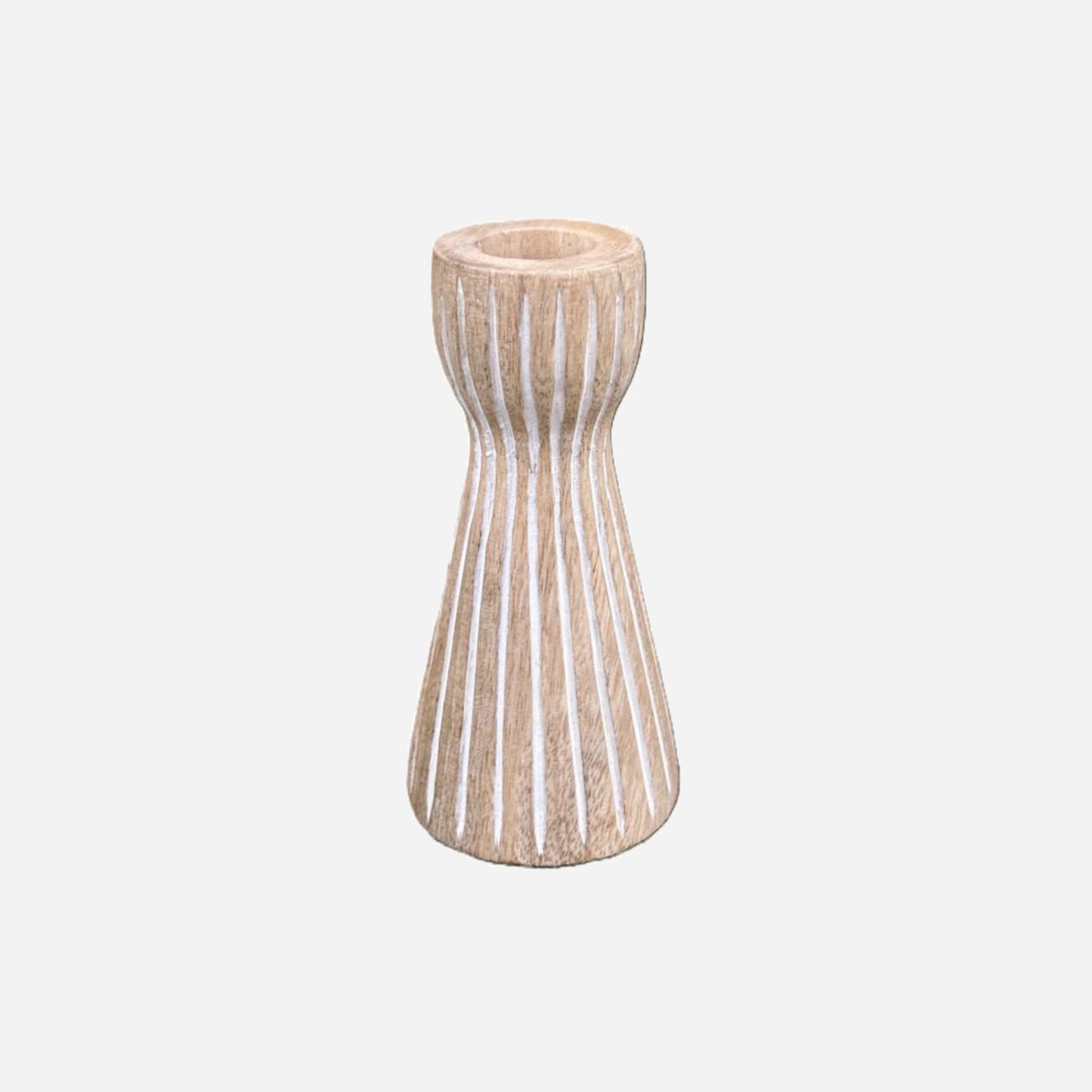 Mango Wood Candle Holder Ridged (for Stick)