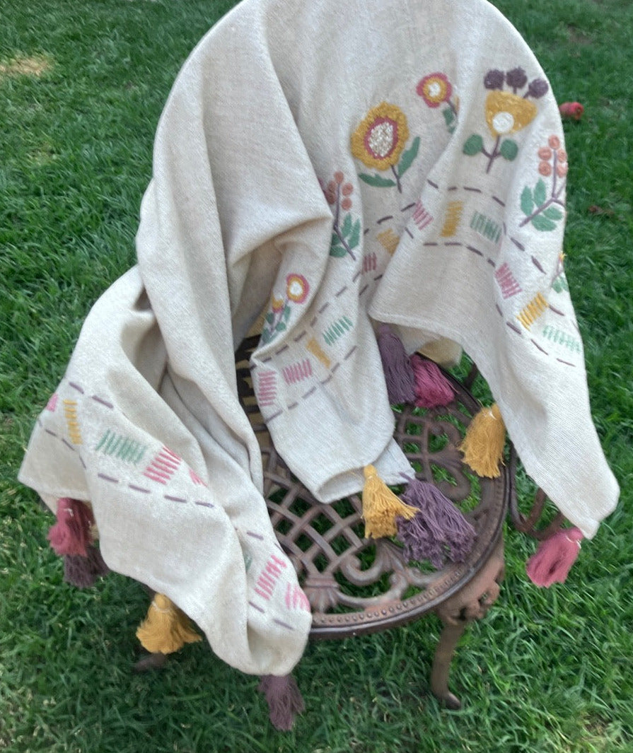 Multi Coloured Tassels Throw