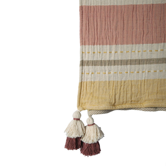 Stripes Throw w/stitch & tassels
