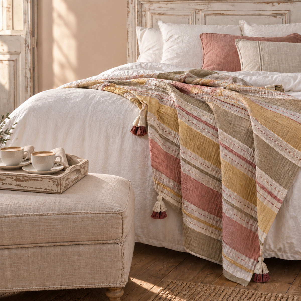 Stripes Throw w/stitch & tassels