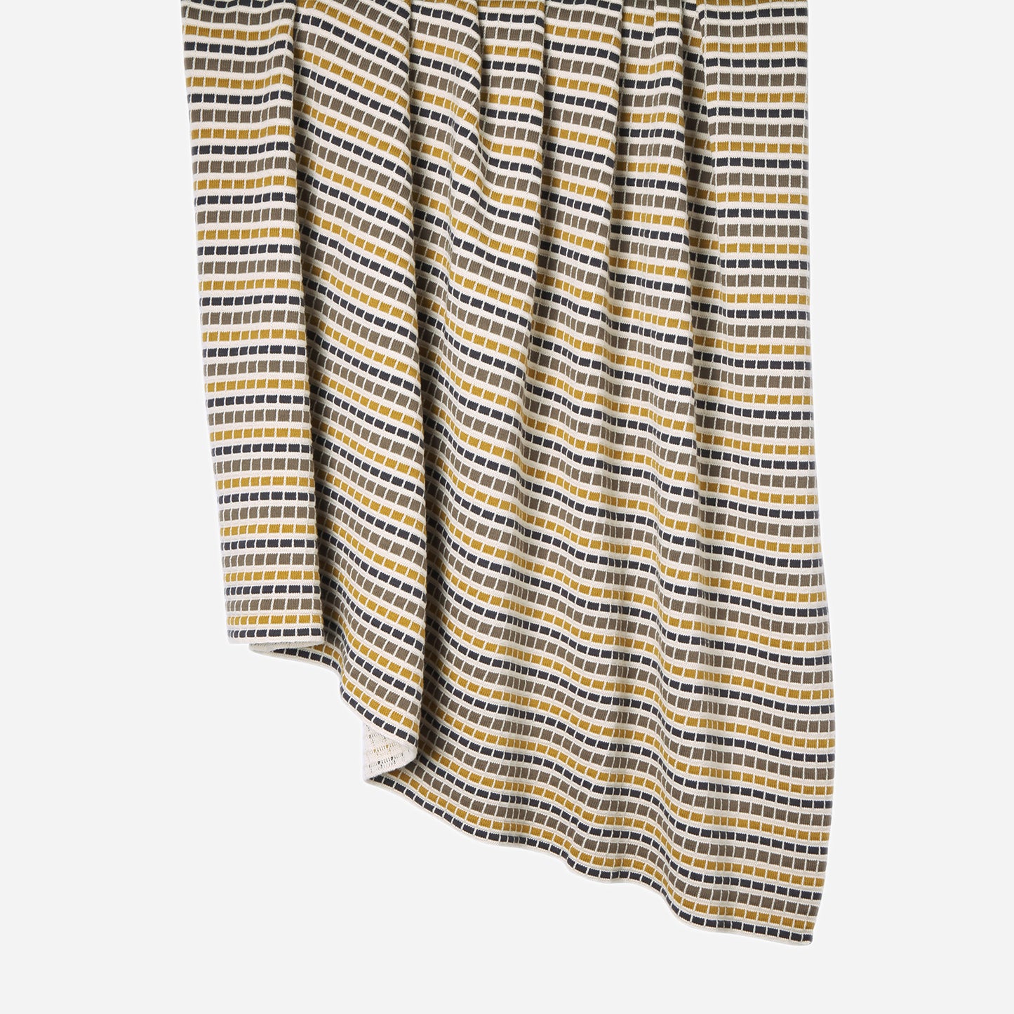 Hanging Multi Stripe 100% cotton knitted throw in Ecru / Anthracite / Olive Tosil / Honey
