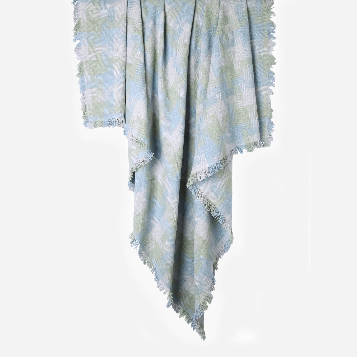 Hanging Plaide 100% cotton woven throw in Smoke Green / Sage / Duck Egg Blue