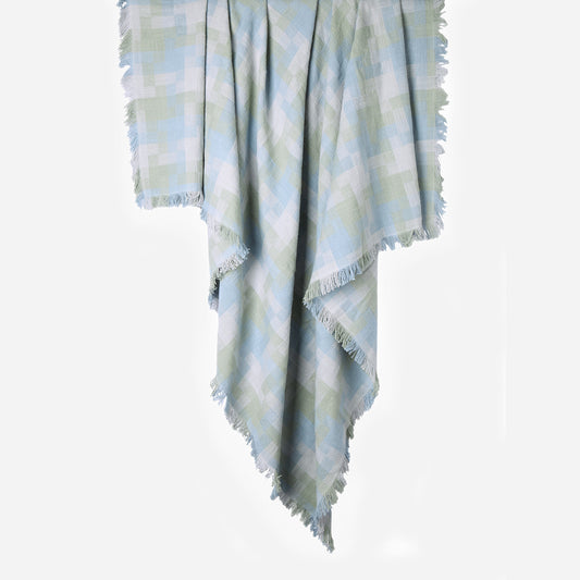 Hanging Plaide 100% cotton woven throw in Smoke Green / Sage / Duck Egg Blue