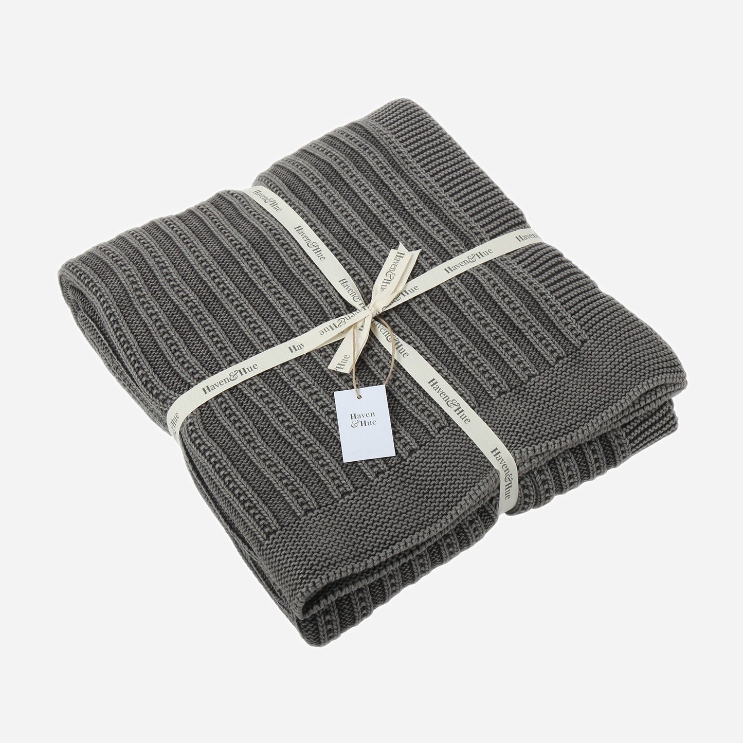 Folded Ridge Lines 100% cotton throw in Black Acid Wash with ribbon detail