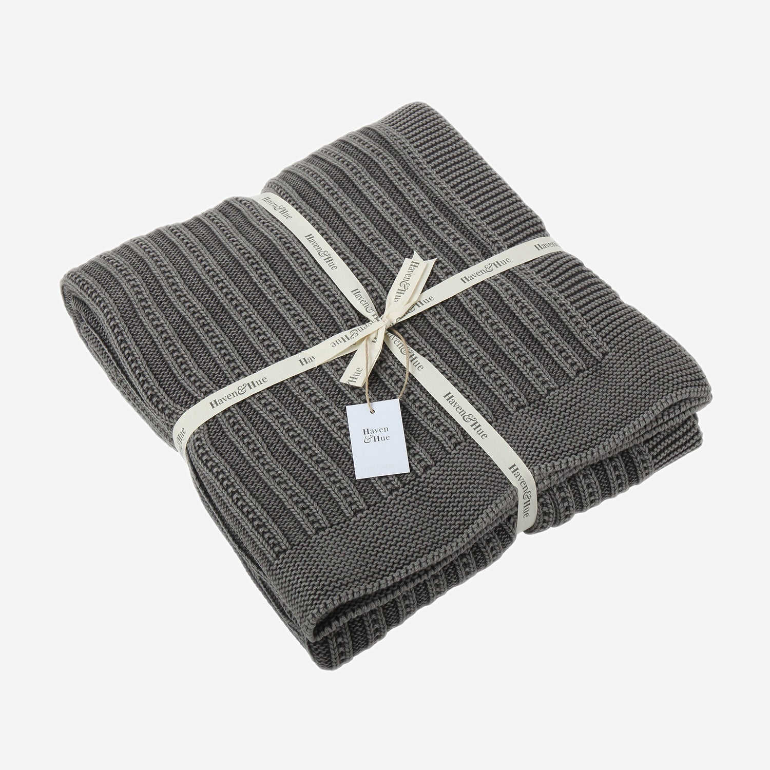 Folded Ridge Lines 100% cotton throw in Black Acid Wash with ribbon detail