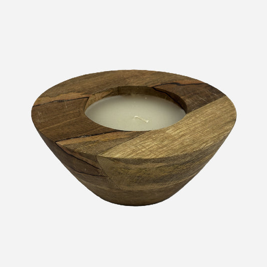 Mango Wood Candle Holder with Wide Rim